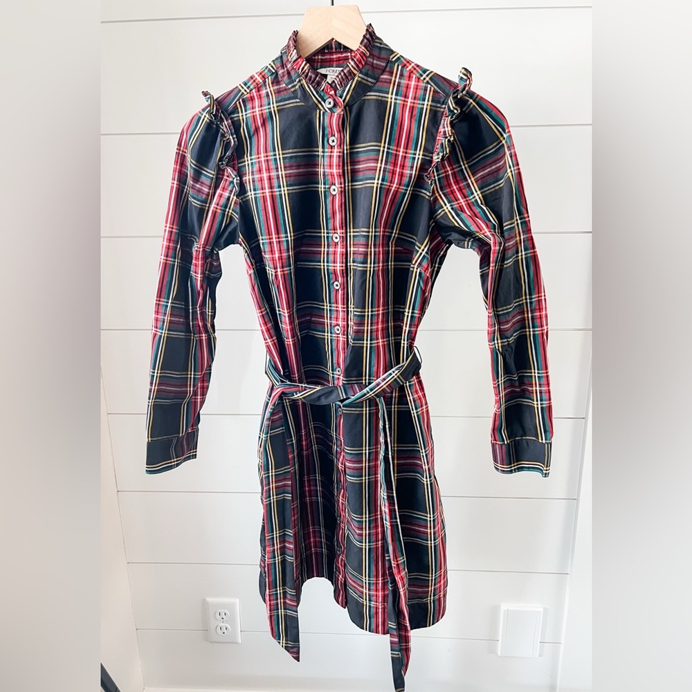J. Crew Red and Black Plaid Midi Dress